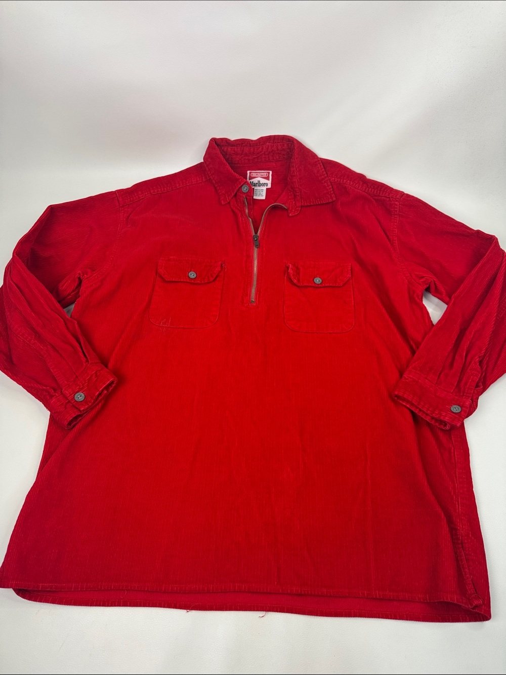 Marlboro Red Corduroy Half-Zip Shirt Pullover Size Mens Large Cotton